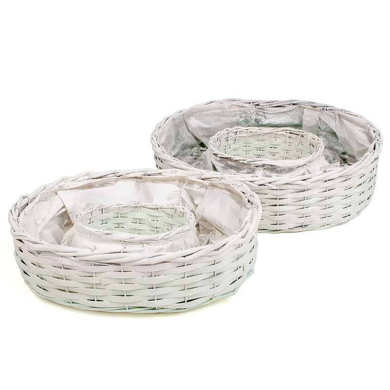 Castron Din Lemn Cu Fantă Ovală Alb 37X32X10Cm S/2