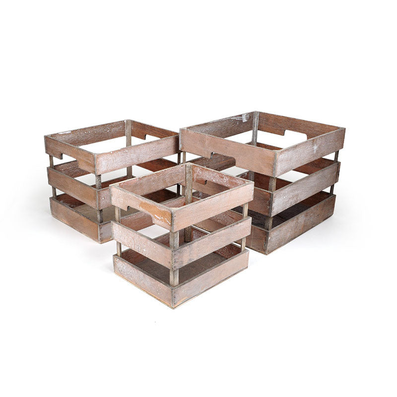 Set Ladă Pătrată Din Lemn Gri 40X35X30Cm S/3