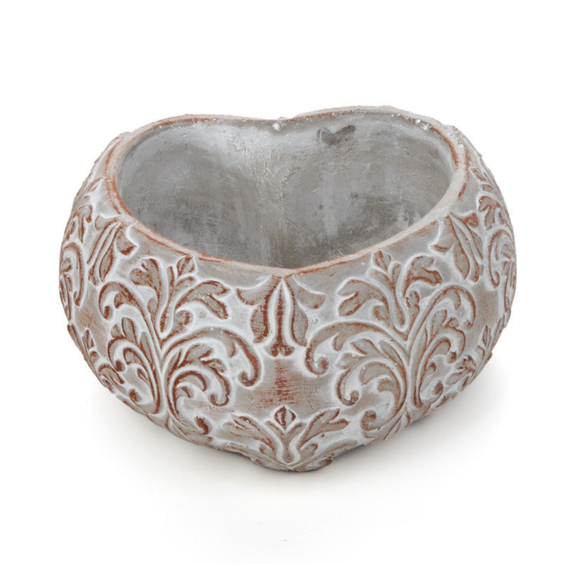 Bol De Piatră Tendril În Formă De Inimă Antichizat Gri - Maro 20X20X11Cm