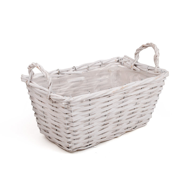 Castron Pătrat Din Lemn Cu Două Toarte Alb 31,5X19X14/19Cm