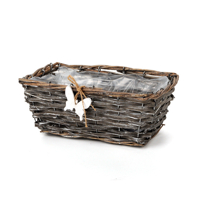 Castron Din Lemn Cu Fantă Pătrată Cu Fluture Gri 25X14,5X10Cm