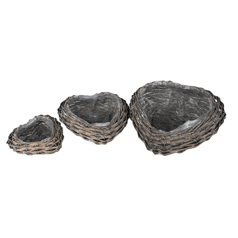 Set Castron De Răchită În Formă De Inimă Gri 35X35X13Cm S/3