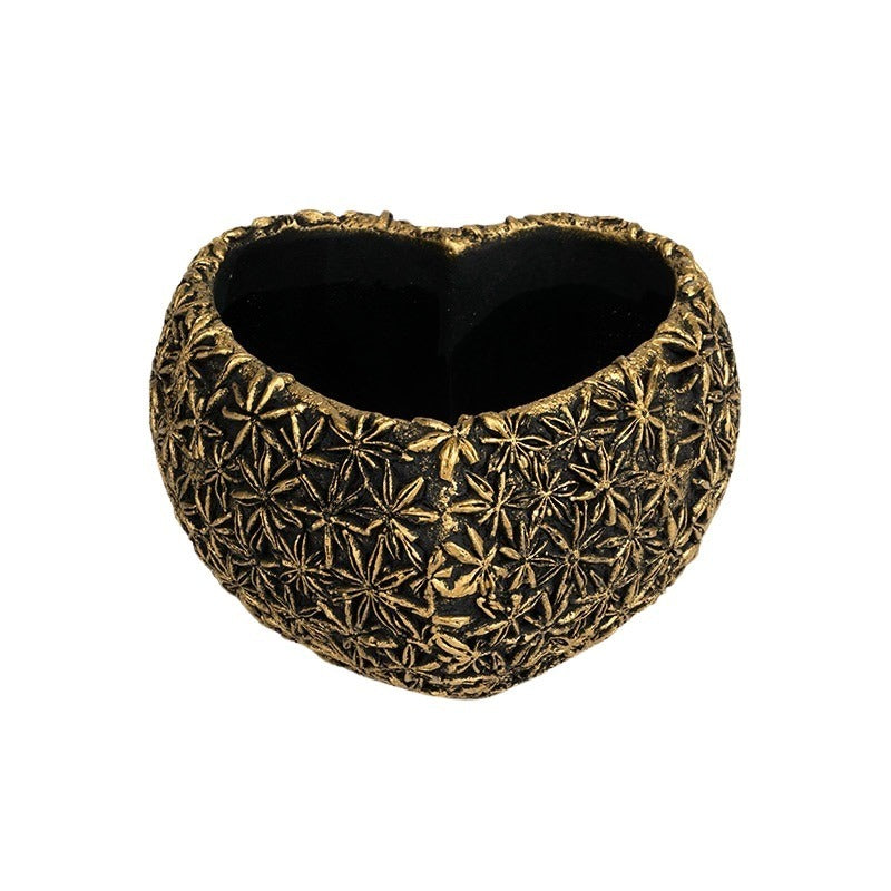 Bol De Piatră Areus În Formă De Inimă Negru-Auriu 20X20X11Cm