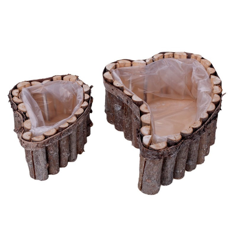 Castron În Formă De Inimă Întins Din Lemn Picior Set Gri 34X22X11Cm S/2