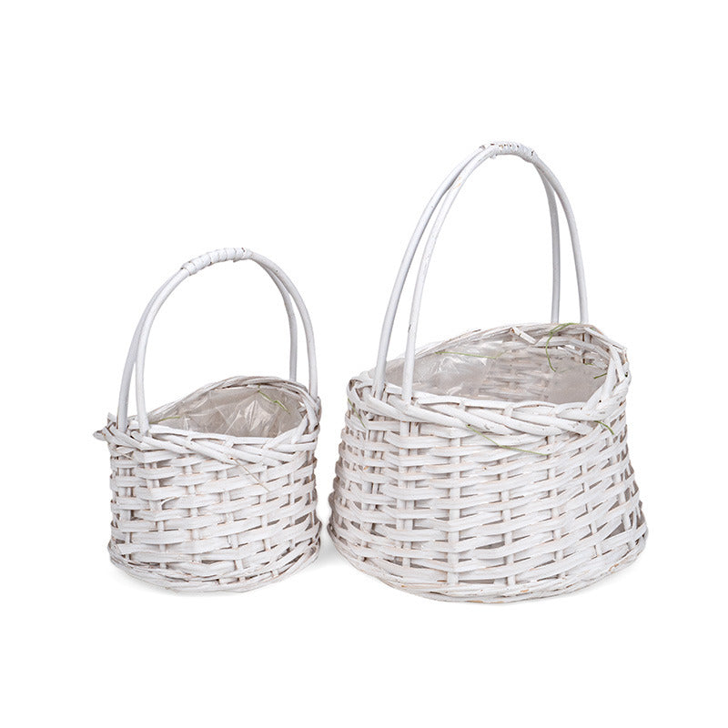 Coș Din Lemn Cu Fantă Ovală Cu Toarte Set Alb 23X17X13,5/30Cm S/2