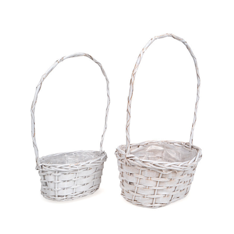 Coș Din Lemn Cu Fantă Ovală Cu Set Toarte Alb 29X22X14,5/48Cm S/2