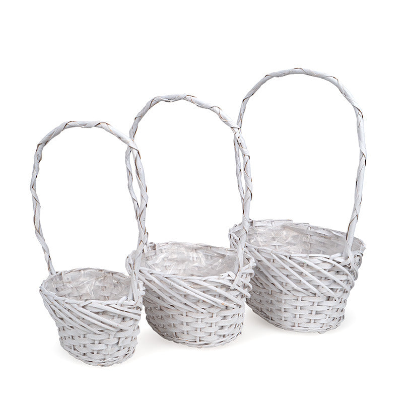 Coș Oval Din Răchită Cu Toarte Set Alb 31X24X16/49Cm S/3