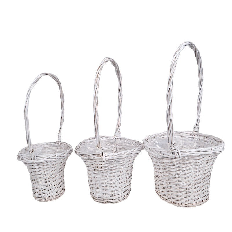 Coș Din Lemn Despicat Cu Toarte Set Alb 35X25/63Cm S/3