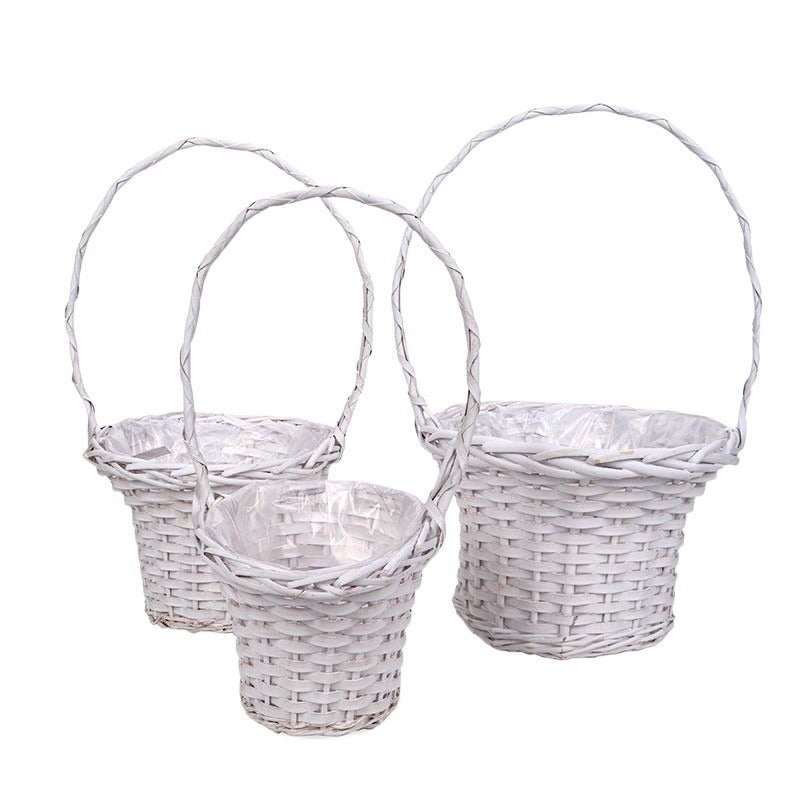 Coș Din Lemn Despicat Cu Toarte Set Alb 31,5X20/50Cm S/3