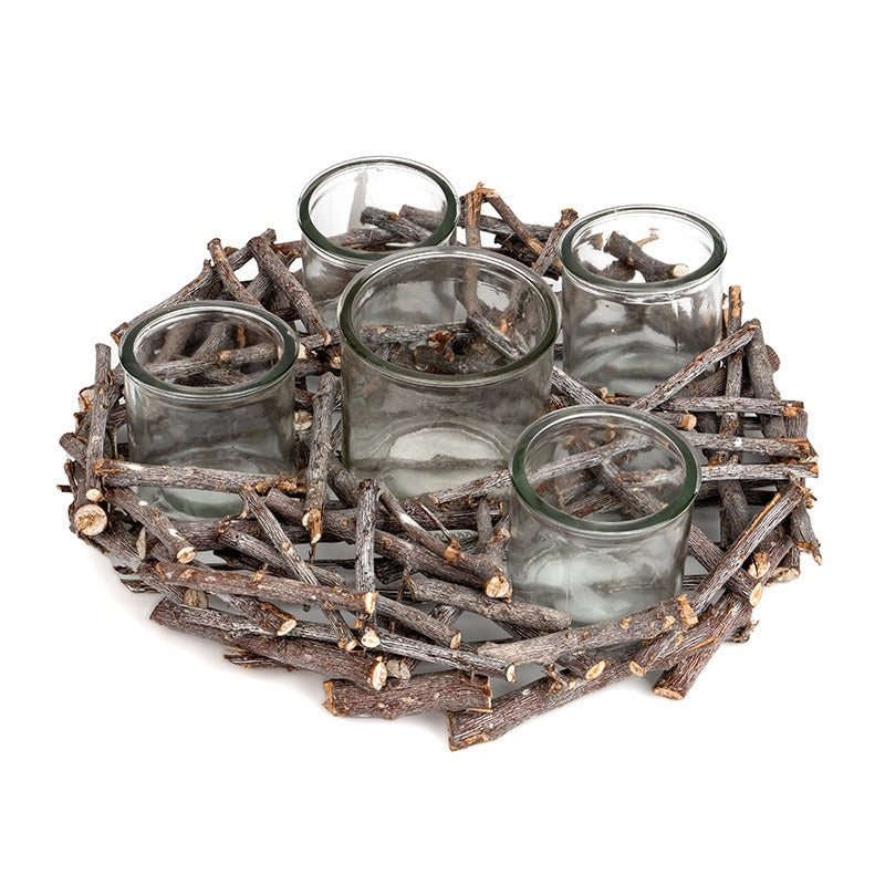 Coroniță Din Lemn Tăiat Suport Lumânare Gri 33X12Cm