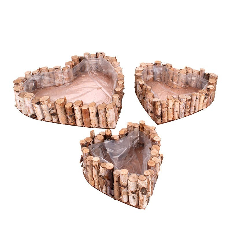 Set Bol De Plantare Din Lemn În Formă De Inimă Natural 40X40X8Cm S/3
