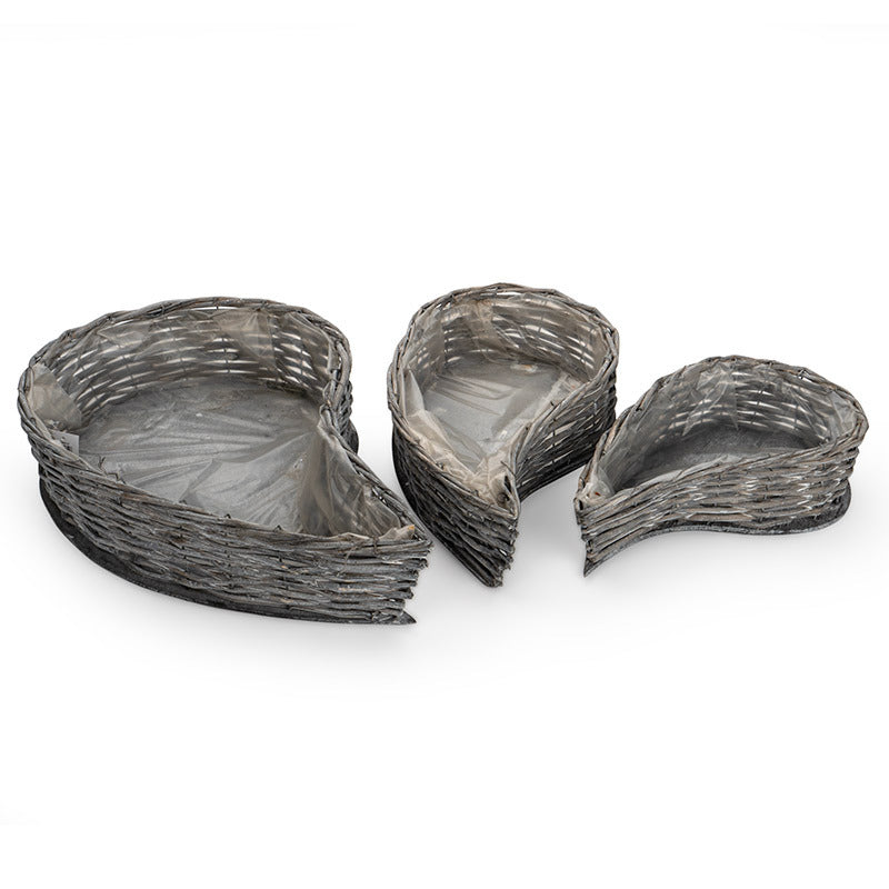 Set De Ghivece De Răchită În Formă De Inimă Gri 49X30X10Cm S/3