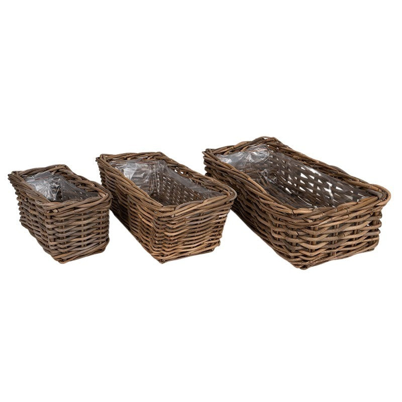 Pătrat Rattan Balcon Piept Set Maro 50X25X15Cm S/3