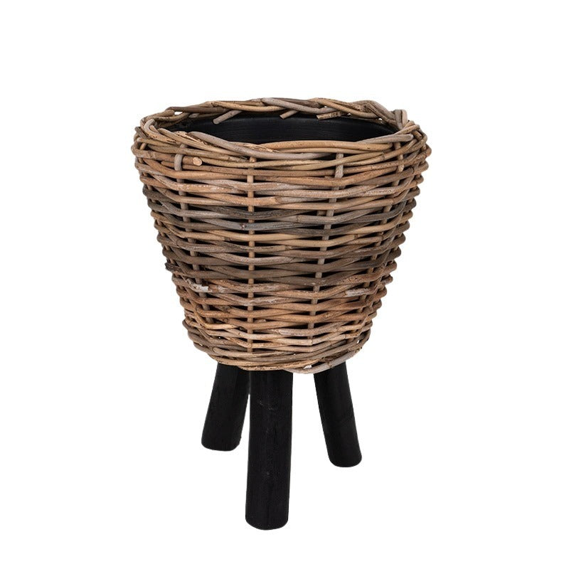 Drypot Oală Cu Picior Din Rattan Maro-Negru 33X26/45Cm