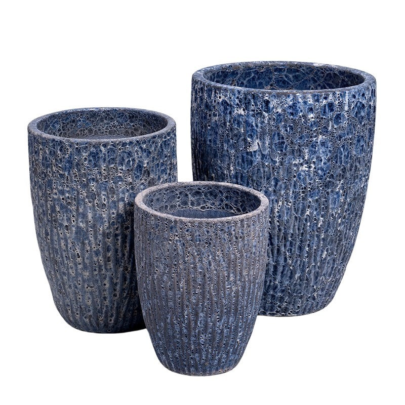 Brisbane Vase Ceramic Suport De Plante Set Gravat Rustic Albastru Indigo 26X34-43X55Cm S/3