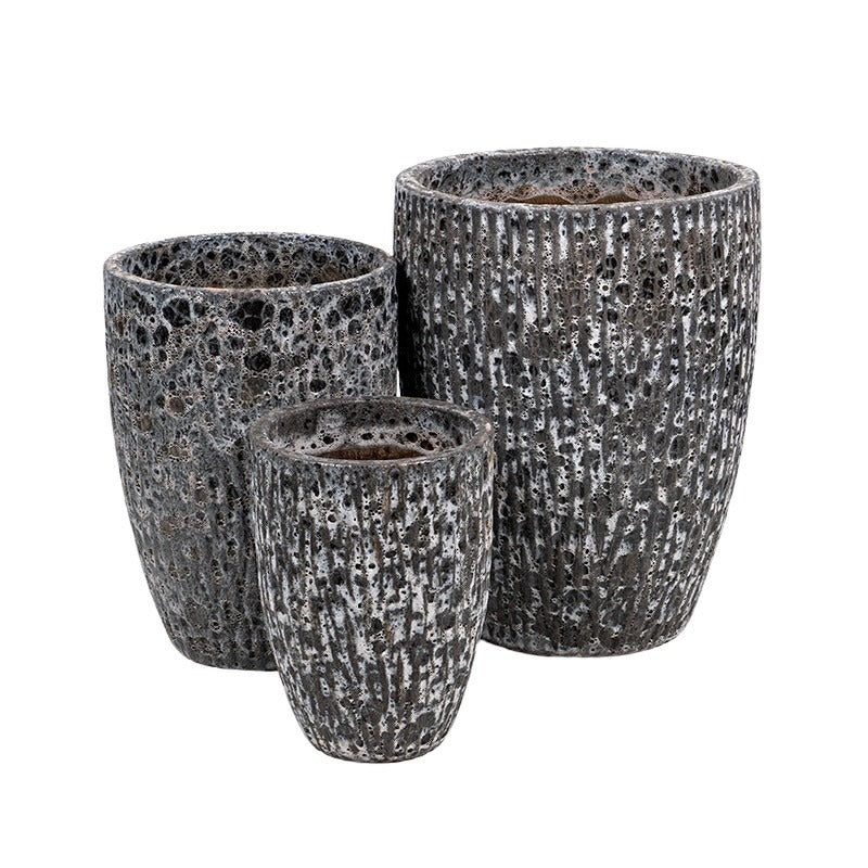 Brisbane Vase Set De Ghivece Ceramice Antic Gravat Rustic Gri 26X34-43X55Cm S/3