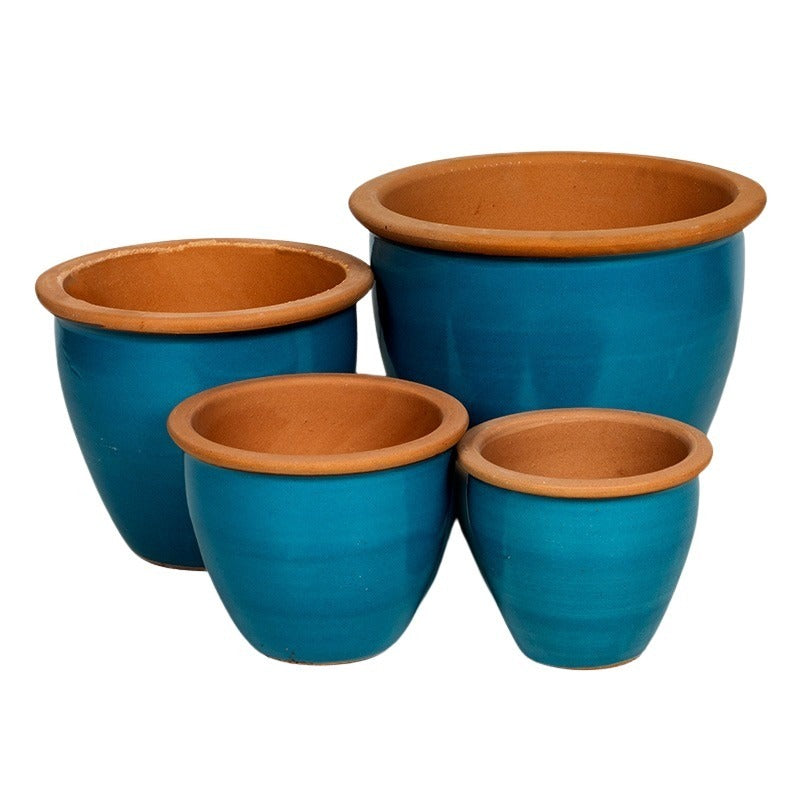 Salvador Eros Set Ghiveci Ceramic Albastru Deschis 21X28-38X32Cm S/4