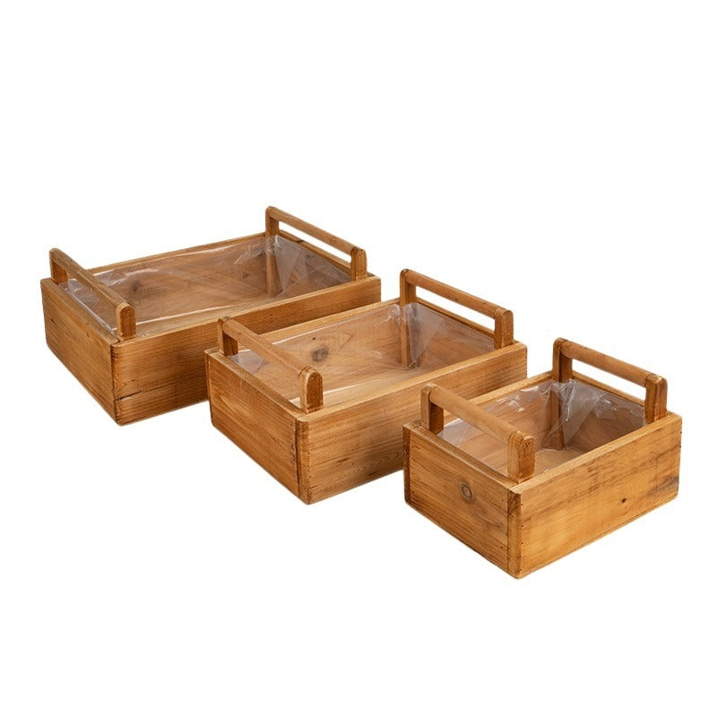Set Ladă Pătrată Din Lemn Cu Două Toarte Maro 40X29,5X12Cm S3