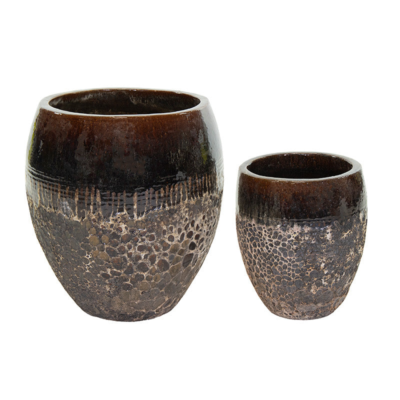 Adelaide Monica Set De Ghivece Ceramice Gravate Rustic Maro 34X38-48X53Cm S2