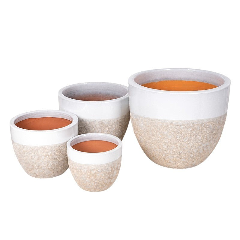 Adelaide Classic Set De Ghivece Ceramice Gravate Rustic Alb 30X24-60X52Cm S4