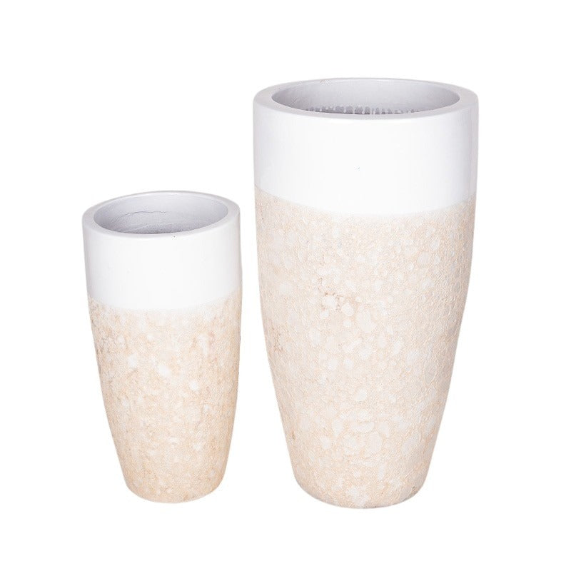 Adelaide Vase Giant Set De Ghivece Ceramice Gravate Rustic Alb 30X65-46X90Cm S2