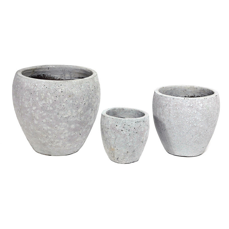 Byron Monica Set Suport Pentru Plante Din Ceramică Gravată Rustic Culoare Nisip 28X25-47X44Cm S3
