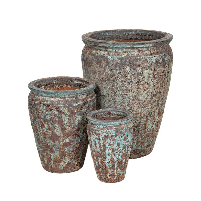 Set Suport Pentru Plante Din Ceramică Byron Apollo Gravat Rustic Maro Verzui 25X37-53X71Cm S3
