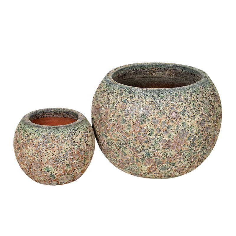 Byron Globe Set Suport Pentru Plante Din Ceramică Gravat Rustic Maro Verzui S2 29X22-48X36Cm S2