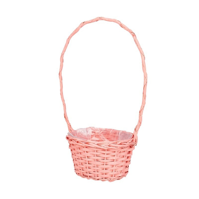 Coș Oval Din Lemn Cu Toarte Roz 22X16X12,5/45,5Cm