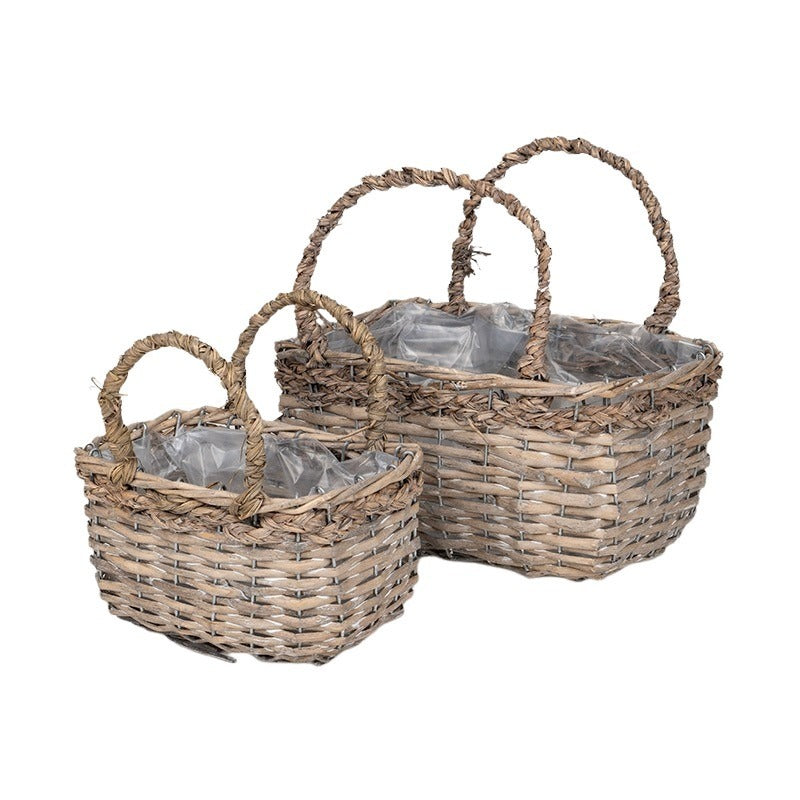 Poseta Pătrat Din Lemn Divizat Set Gri 26,5X19,5X14/26Cm S2