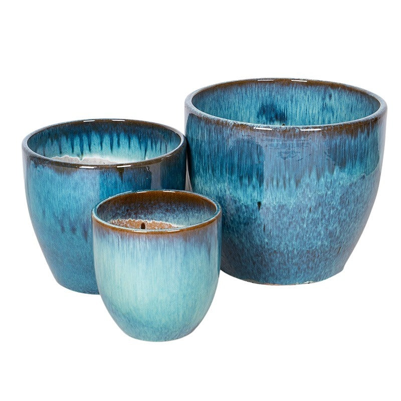 Emerson Set Ghiveci Ceramic Clasic Albastru Gheață 22X22-39,5X34Cm S3