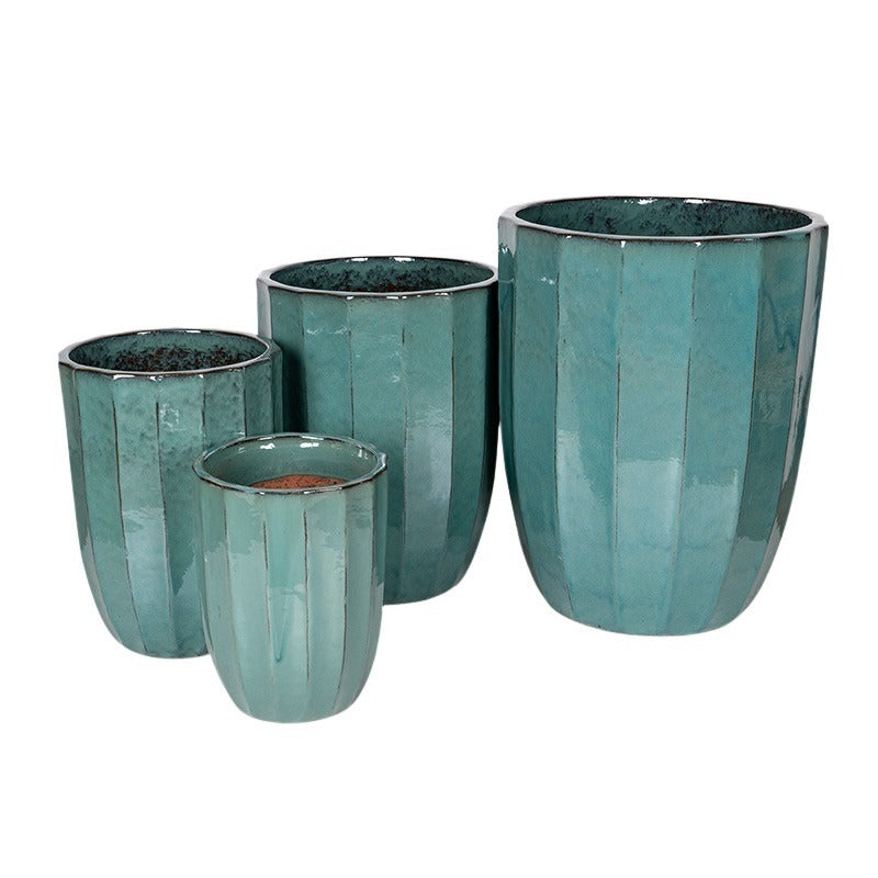 Harlow Rib Vase Ceramic Ghiveci Set Turcoaz 31X40-56X71Cm S4