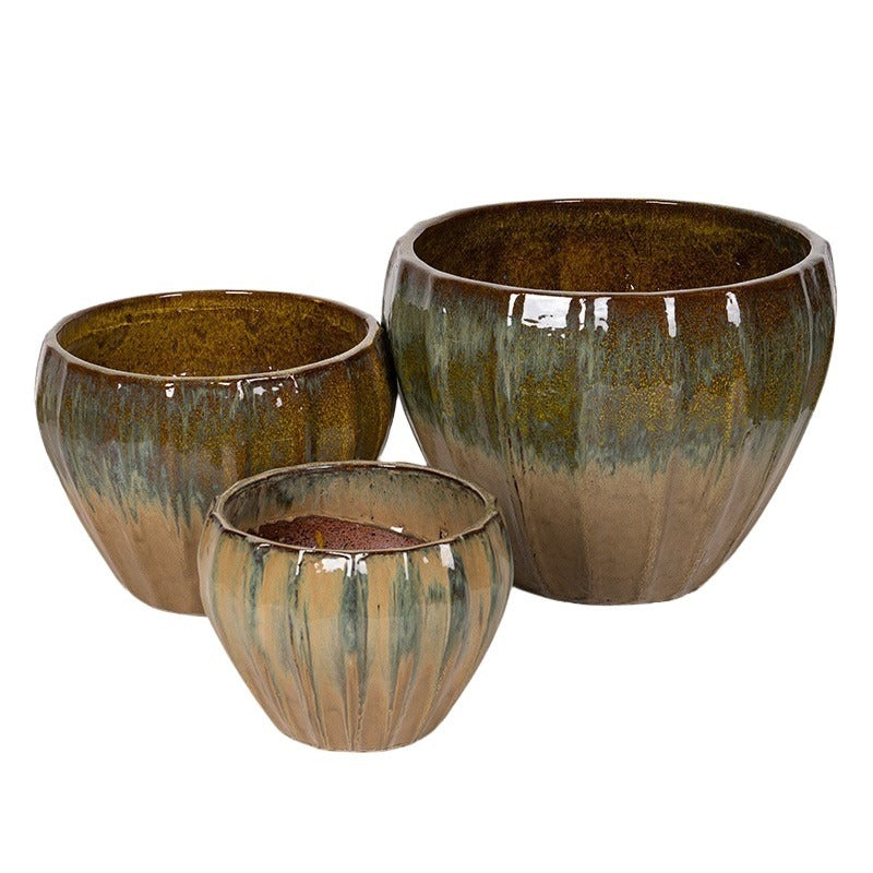 Sinclair Eros Set De Ghivece Ceramice Maro Verzui 32X24-55X41Cm S3