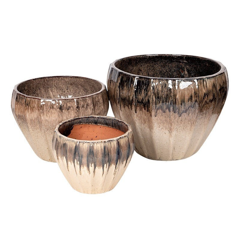 Sinclair Eros Set De Ghivece Ceramice Crem-Maro 32X24-55X41Cm S3