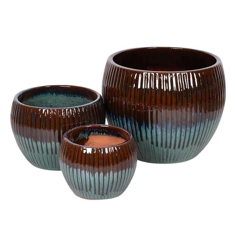 Set Ghiveci Ceramic Sienna Globe Roșu-Turcoaz 25X18-43X35Cm S3
