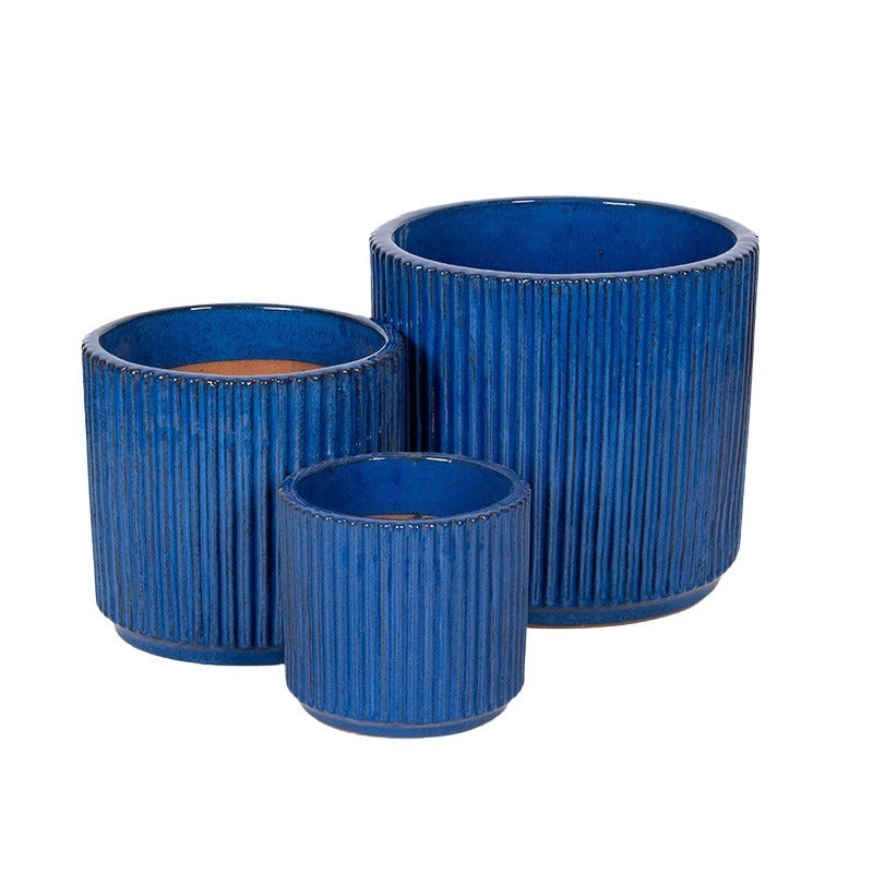 Soren Cylinder Set Ghiveci Ceramic Albastru Regal 22X20,5-38X35Cm S3