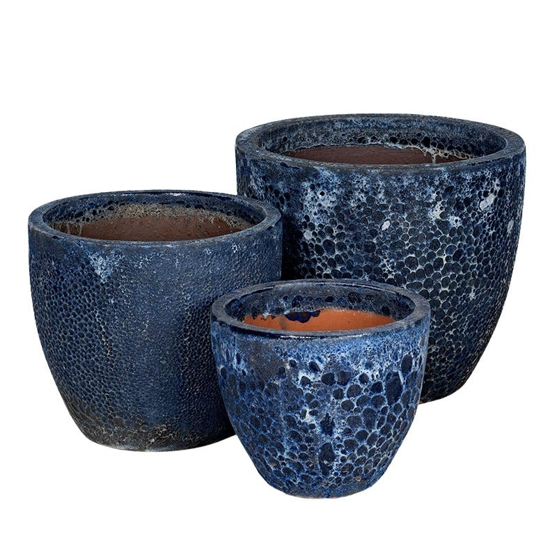 Brisbane Classic Set De Ghivece Ceramice Gravate Rustic Albastru 30X26-47X39Cm S3