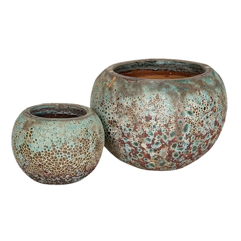 Brisbane Globe High Ceramic Ghiveci Set Gravat Rustic Verde 29X22-48X36Cm S2