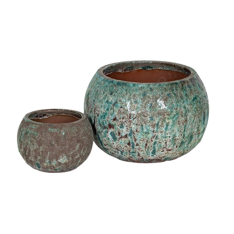 Brisbane Globe Set De Ghivece Ceramice Gravate Rustic Verde 22X16-38X25,5Cm S2