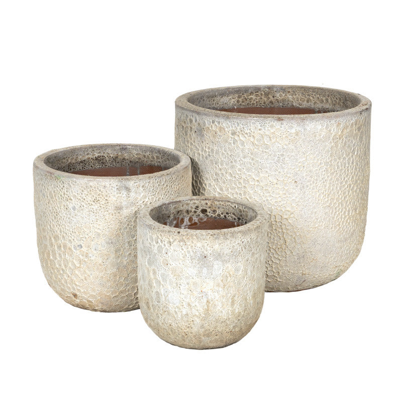 Ashford Classic Set De Ghivece Ceramice Gravate Rustic Alb 29X28-51X46Cm S3