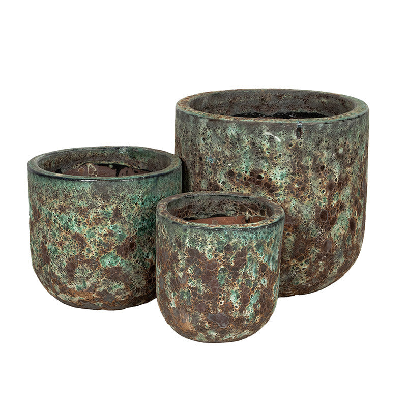 Ashford Classic Set De Ghivece Ceramice Gravate Rustic Maro Verzui 29X28-51X46Cm S3