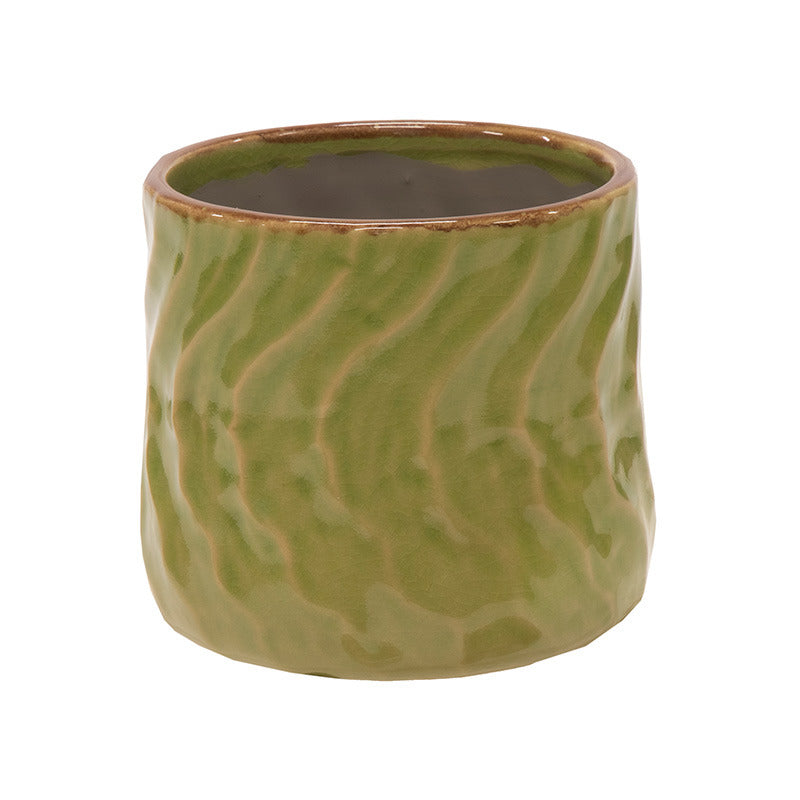 Loren Wave Cauldron Vas Ceramic Verde Kiwi 18X17Cm
