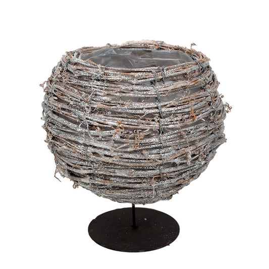 Rattan Ball Coaster Pe Bază De Metal Gri Lucios 18X18/25Cm