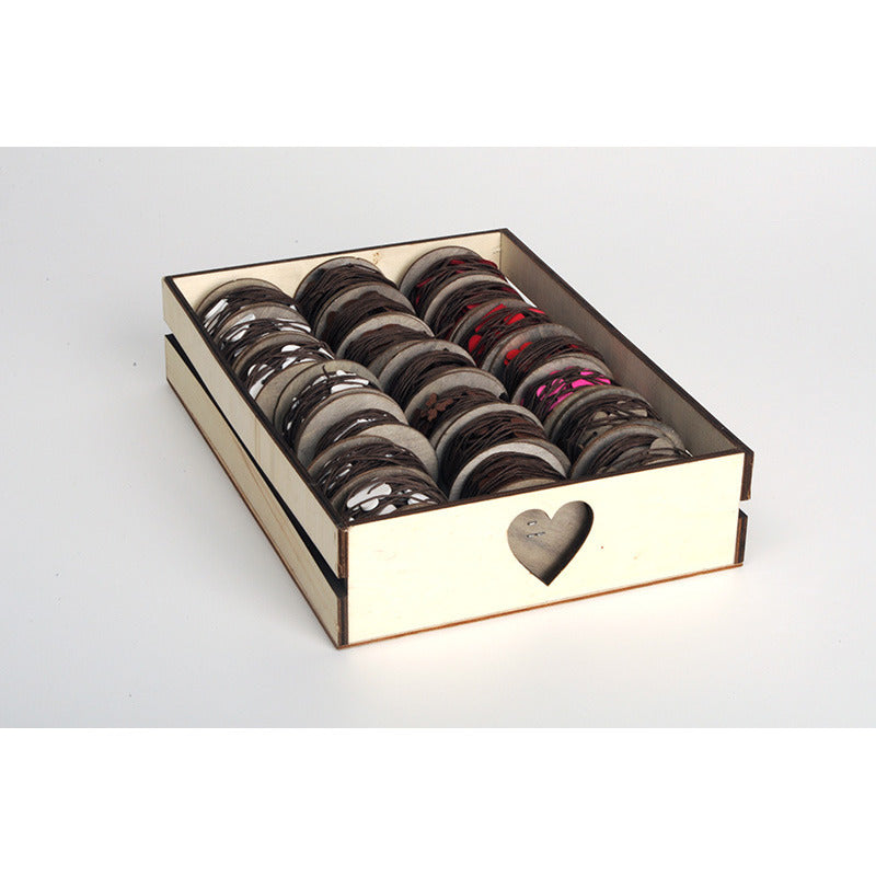 Ghirlandă Din Lemn Floare-Inimă Fluture Maro Rosu Cu Fir 20Pcs -2M/Tek