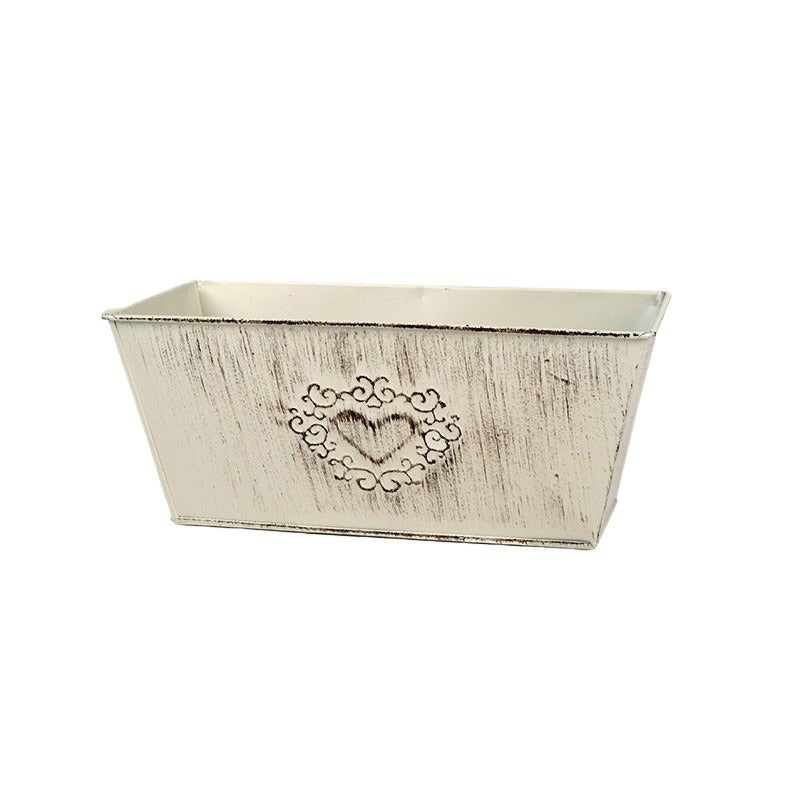 Castron Pătrat Din Zinc Cu Model Inimă Crem Antichizat 20X11,5X8,5Cm