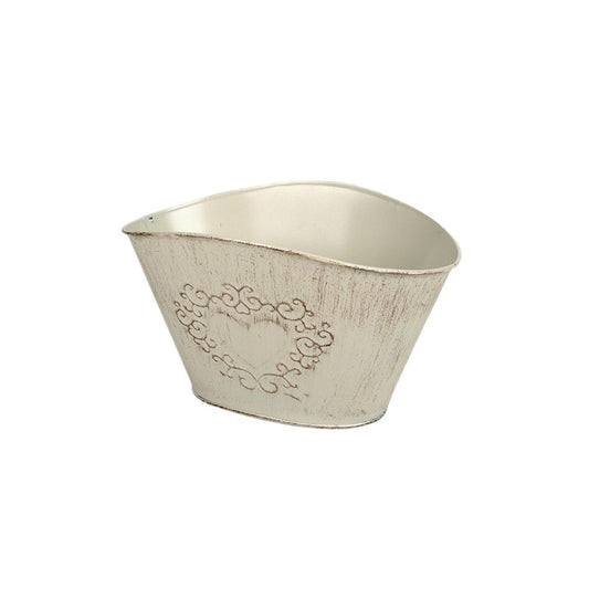 Castron Oval Din Zinc Cu Model De Inimă Crem Antichizat 24X17X12,5/14Cm