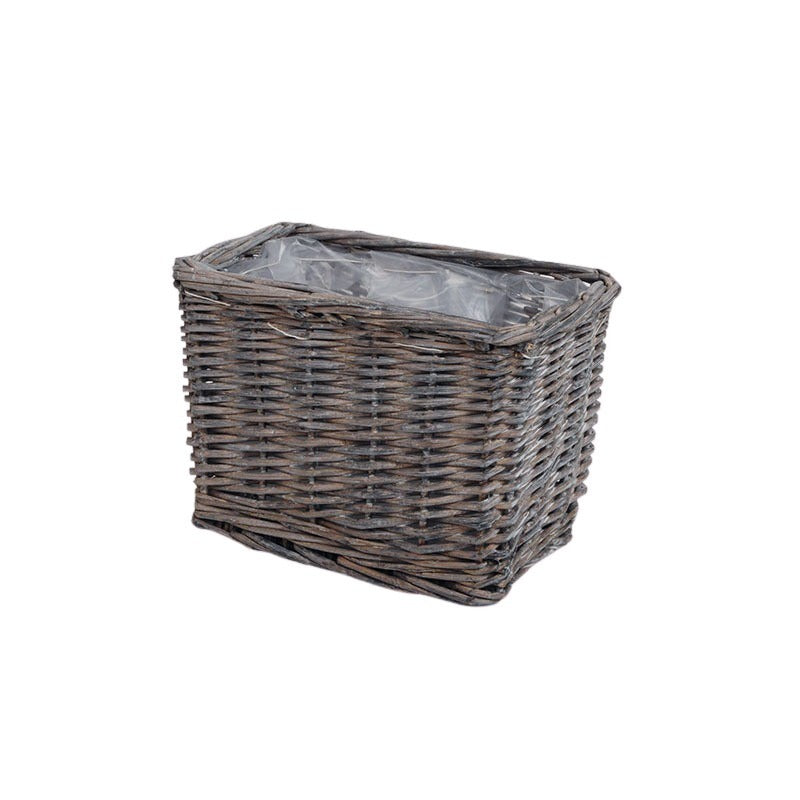 Castron Pătrat Ridicat Din Răchită Gri 25X16X17Cm