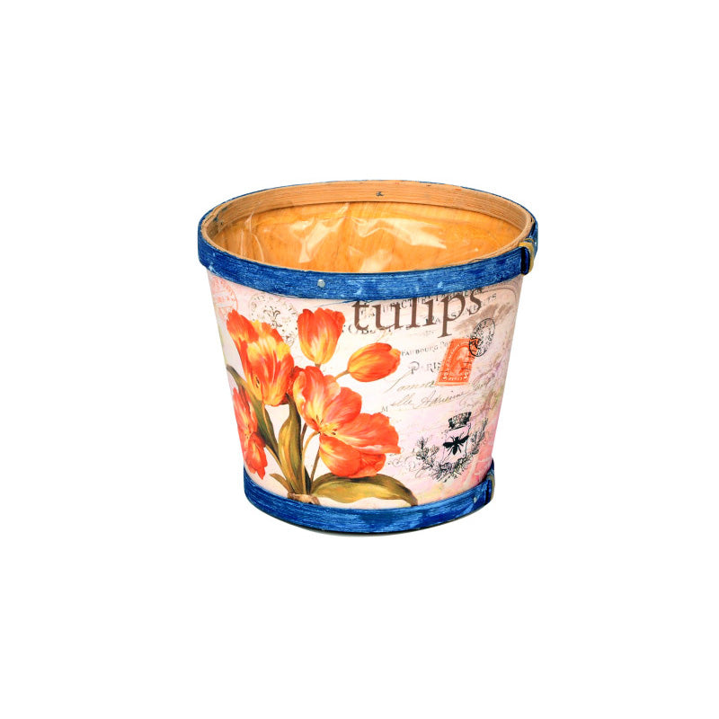 Vas Din Lemn Cu Model De Lalele 12X10Cm