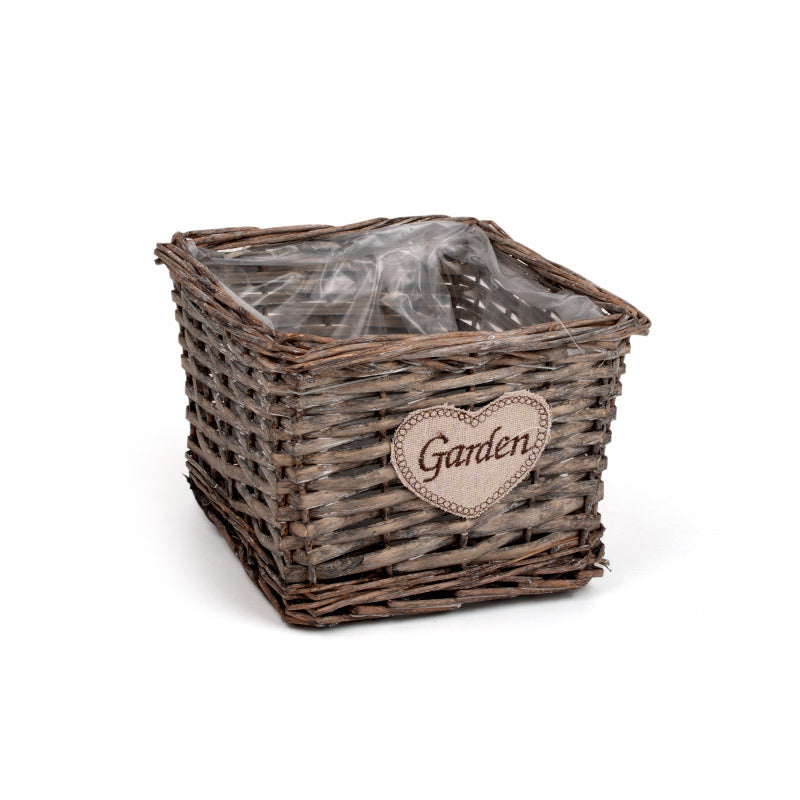 Castron Pătrat Din Răchită Cu Inscripție Garden Gri 21X20,5X15Cm