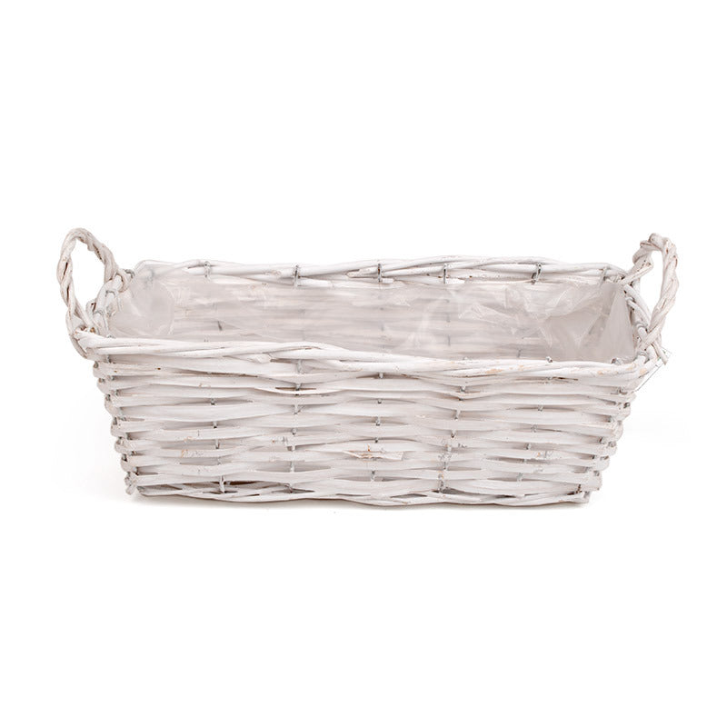 Castron Pătrat Din Lemn Cu Două Toarte Alb 33X13,5X11/15,5Cm